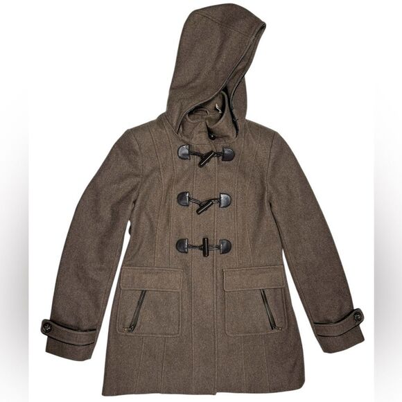 Laundry by Design Wool Blend Brown Toggle Coat with Hood Pea Coat Size Medium - Picture 1 of 10